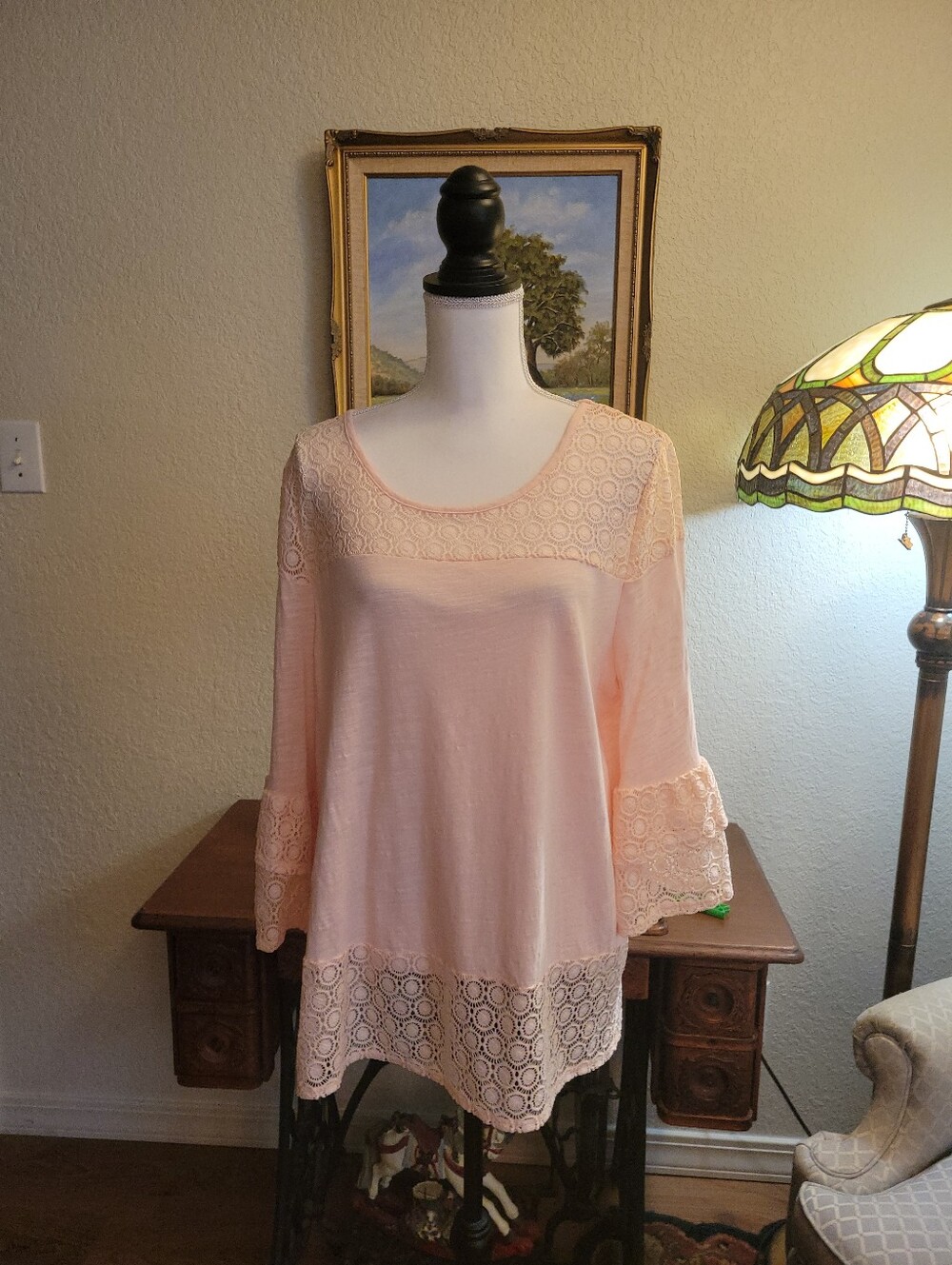 Cato Peach Lace-Detail Scoop Neck Tunic